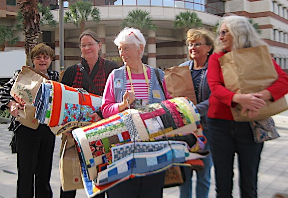 community service members with donations